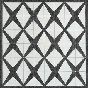 Black and White 7' 10 x 7' 10 Outdoor Modern Square Area Rug Weather Resistant for Patio, Deck, Terrace, Balcony, Porch 100% Polypropylene Modern Outside Carpet for Sale at Rug Engine