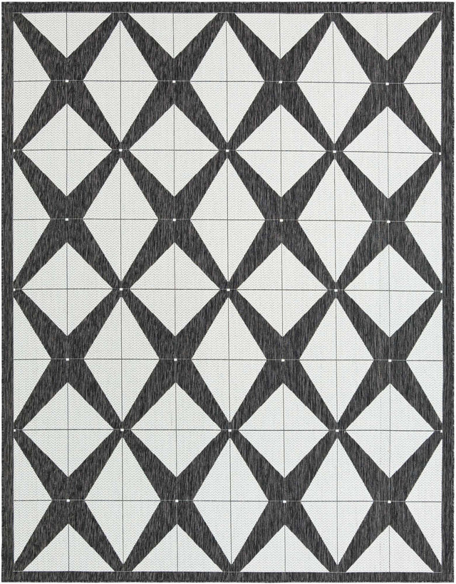 Black and White 7' 10 x 10' Outdoor Modern Rectangle Area Rug Weather Resistant for Patio, Deck, Terrace, Balcony, Porch 100% Polypropylene Modern Outside Carpet for Sale at Rug Engine