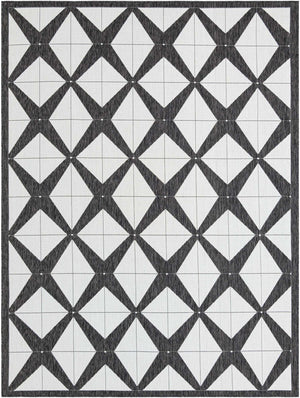 Black and White 9' x 12' Outdoor Modern Rectangle Area Rug Weather Resistant for Patio, Deck, Terrace, Balcony, Porch 100% Polypropylene Modern Outside Carpet for Sale at Rug Engine