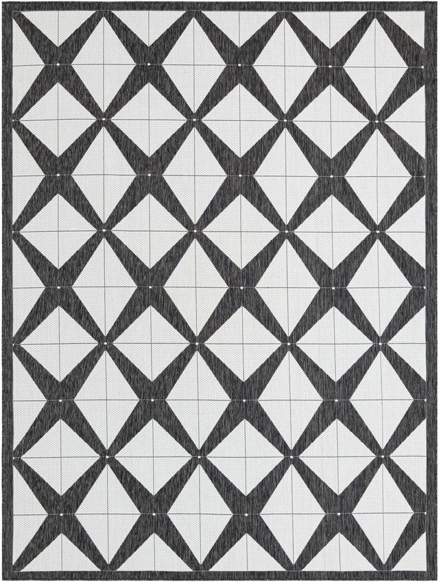 Black and White 9' x 12' Outdoor Modern Rectangle Area Rug Weather Resistant for Patio, Deck, Terrace, Balcony, Porch 100% Polypropylene Modern Outside Carpet for Sale at Rug Engine