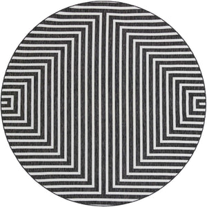 Black and White 10' x 10' Outdoor Modern Round Area Rug Weather Resistant for Patio, Deck, Terrace, Balcony, Porch 100% Polypropylene Modern Outside Carpet for Sale at Rug Engine