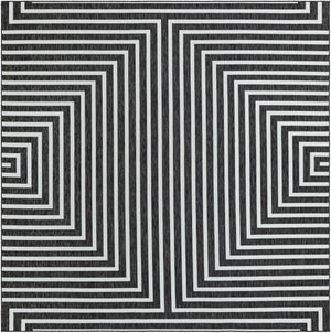 Black and White 10' x 10' Outdoor Modern Square Area Rug Weather Resistant for Patio, Deck, Terrace, Balcony, Porch 100% Polypropylene Modern Outside Carpet for Sale at Rug Engine