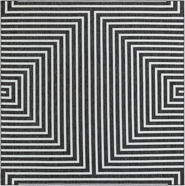 Black and White 10' x 10' Outdoor Modern Square Area Rug Weather Resistant for Patio, Deck, Terrace, Balcony, Porch 100% Polypropylene Modern Outside Carpet for Sale at Rug Engine