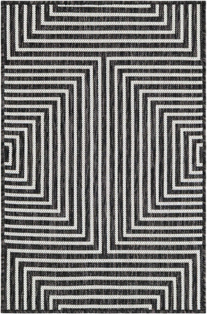 Black and White 2' x 3' 1 Outdoor Modern Rectangle Area Rug Weather Resistant for Patio, Deck, Terrace, Balcony, Porch 100% Polypropylene Modern Outside Carpet for Sale at Rug Engine