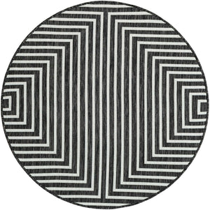 Black and White 4' 1 x 4' 1 Outdoor Modern Round Area Rug Weather Resistant for Patio, Deck, Terrace, Balcony, Porch 100% Polypropylene Modern Outside Carpet for Sale at Rug Engine