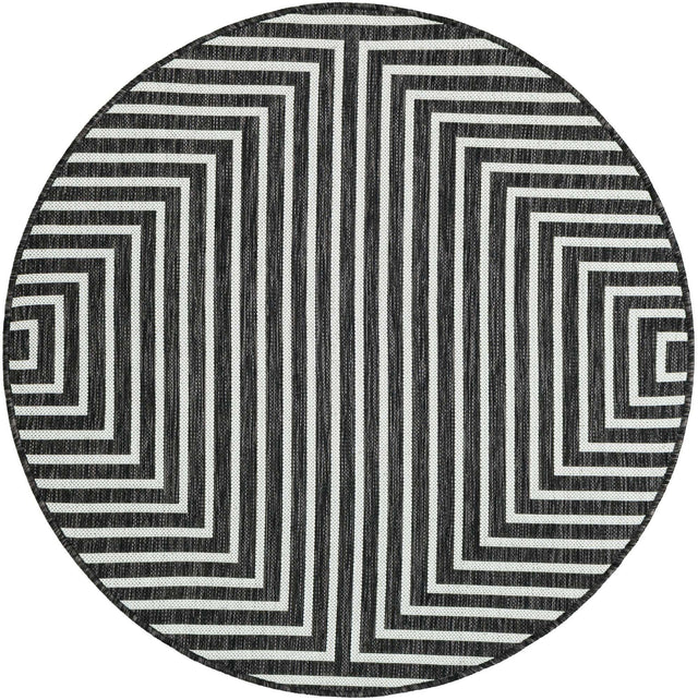 Black and White 4' 1 x 4' 1 Outdoor Modern Round Area Rug Weather Resistant for Patio, Deck, Terrace, Balcony, Porch 100% Polypropylene Modern Outside Carpet for Sale at Rug Engine