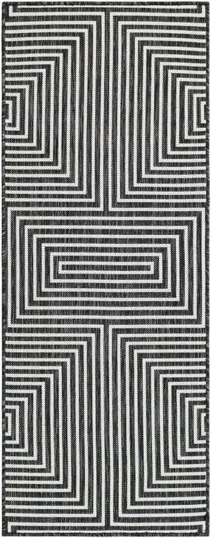 Black and White 2' x 5' 3 Outdoor Modern Runner Area Rug Weather Resistant for Patio, Deck, Terrace, Balcony, Porch 100% Polypropylene Modern Outside Carpet for Sale at Rug Engine