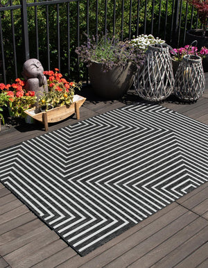 Black and White 7' 10 x 10' Outdoor Modern Rectangle Area Rug Weather Resistant for Patio, Deck, Terrace, Balcony, Porch 100% Polypropylene Modern Outside Carpet for Sale at Rug Engine