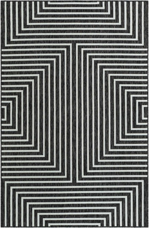 Black and White 5' 3 x 8' Outdoor Modern Rectangle Area Rug Weather Resistant for Patio, Deck, Terrace, Balcony, Porch 100% Polypropylene Modern Outside Carpet for Sale at Rug Engine
