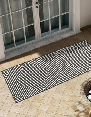 Black and White 2' x 5' 3 Outdoor Modern Runner Area Rug Weather Resistant for Patio, Deck, Terrace, Balcony, Porch 100% Polypropylene Modern Outside Carpet for Sale at Rug Engine