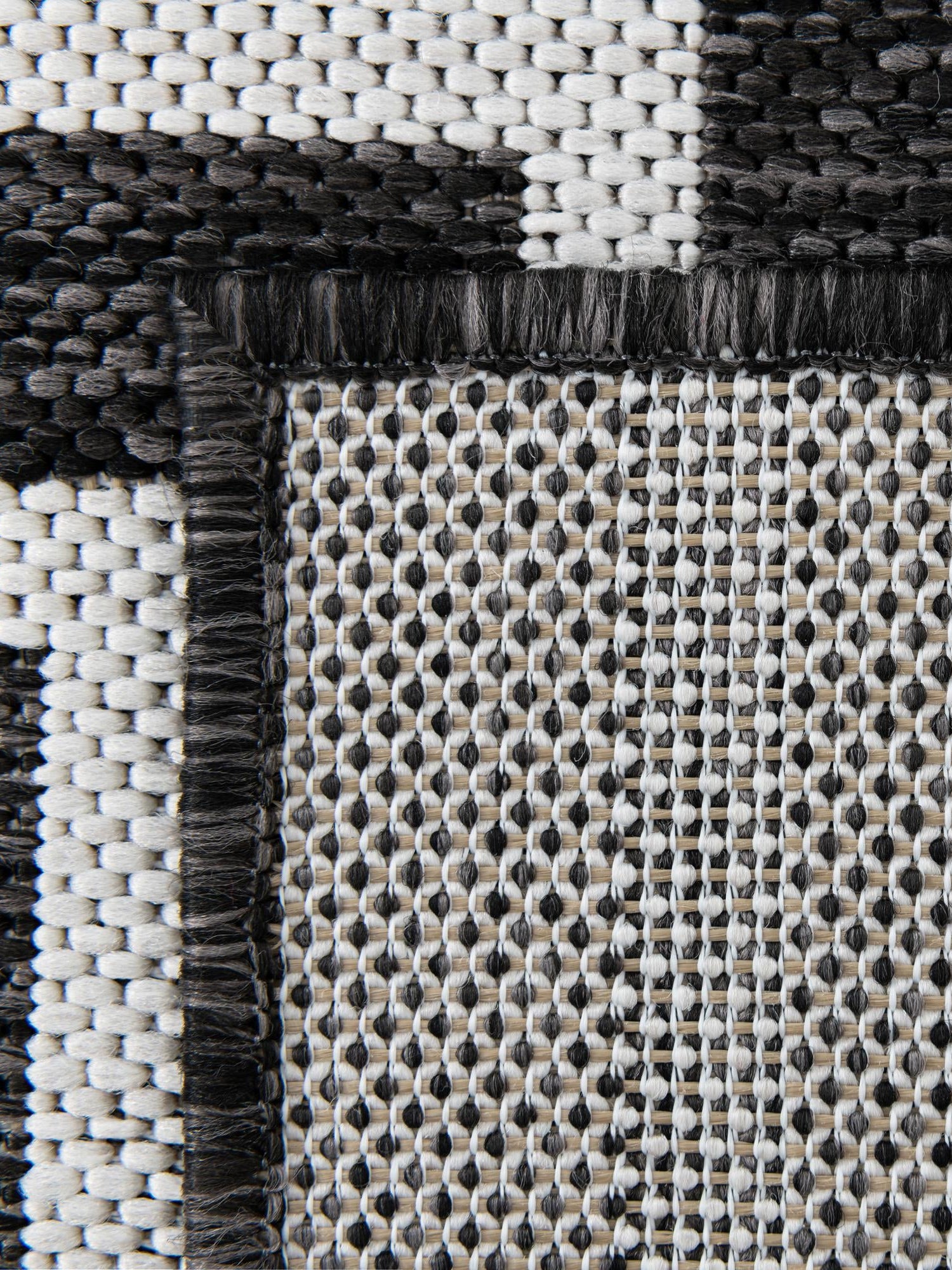Black and White 2' 7 x 12' Outdoor Modern Runner Area Rug Weather Resistant for Patio, Deck, Terrace, Balcony, Porch 100% Polypropylene Modern Outside Carpet for Sale at Rug Engine