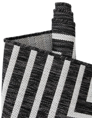 Black and White 2' x 8' Outdoor Modern Runner Area Rug Weather Resistant for Patio, Deck, Terrace, Balcony, Porch 100% Polypropylene Modern Outside Carpet for Sale at Rug Engine