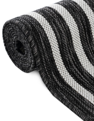 Black and White 2' x 8' Outdoor Modern Runner Area Rug Weather Resistant for Patio, Deck, Terrace, Balcony, Porch 100% Polypropylene Modern Outside Carpet for Sale at Rug Engine