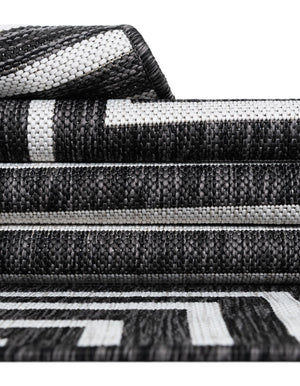 Black and White 2' x 8' Outdoor Modern Runner Area Rug Weather Resistant for Patio, Deck, Terrace, Balcony, Porch 100% Polypropylene Modern Outside Carpet for Sale at Rug Engine