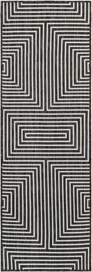 Black and White 2' x 6' 1 Outdoor Modern Runner Area Rug Weather Resistant for Patio, Deck, Terrace, Balcony, Porch 100% Polypropylene Modern Outside Carpet for Sale at Rug Engine