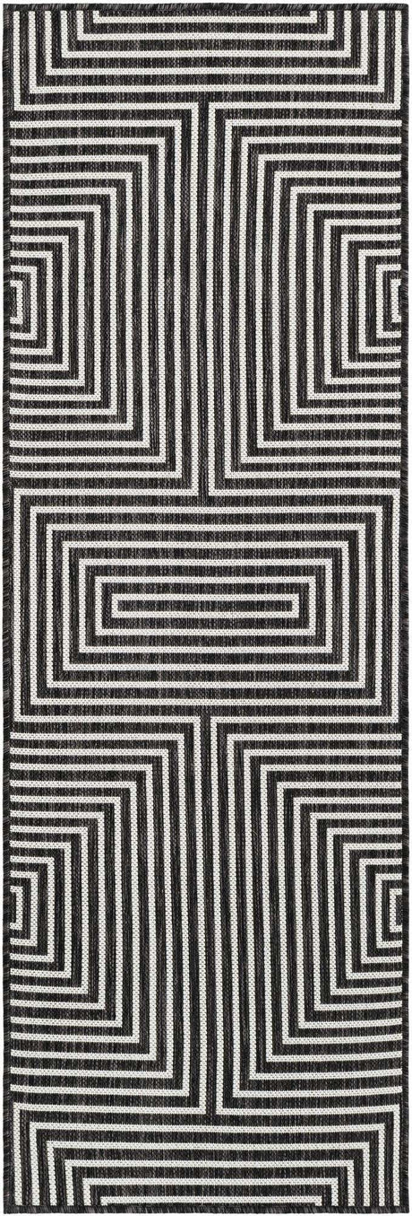 Black and White 2' x 6' 1 Outdoor Modern Runner Rug