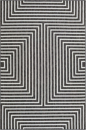 Black and White 6' 1 x 9' Outdoor Modern Rectangle Area Rug Weather Resistant for Patio, Deck, Terrace, Balcony, Porch 100% Polypropylene Modern Outside Carpet for Sale at Rug Engine