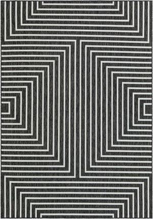 Black and White 7' 1 x 10' Outdoor Modern Rectangle Area Rug Weather Resistant for Patio, Deck, Terrace, Balcony, Porch 100% Polypropylene Modern Outside Carpet for Sale at Rug Engine