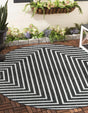 Black and White 6' 1 x 6' 1 Outdoor Modern Round Area Rug Weather Resistant for Patio, Deck, Terrace, Balcony, Porch 100% Polypropylene Modern Outside Carpet for Sale at Rug Engine