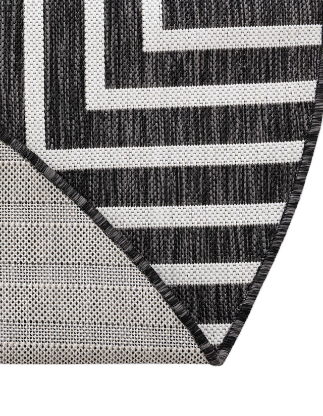 Black and White 3' 1 x 3' 1 Outdoor Modern Round Area Rug Weather Resistant for Patio, Deck, Terrace, Balcony, Porch 100% Polypropylene Modern Outside Carpet for Sale at Rug Engine