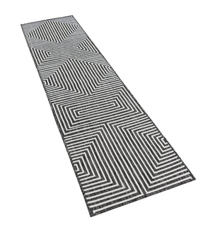 Black and White 2' x 8' Outdoor Modern Runner Area Rug Weather Resistant for Patio, Deck, Terrace, Balcony, Porch 100% Polypropylene Modern Outside Carpet for Sale at Rug Engine