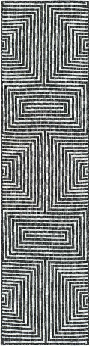 Black and White 2' x 8' Outdoor Modern Runner Area Rug Weather Resistant for Patio, Deck, Terrace, Balcony, Porch 100% Polypropylene Modern Outside Carpet for Sale at Rug Engine