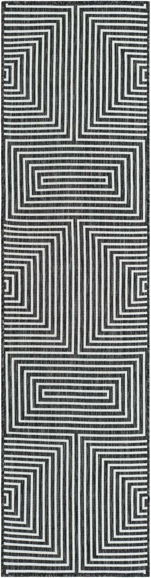 Black and White 2' x 8' Outdoor Modern Runner Area Rug Weather Resistant for Patio, Deck, Terrace, Balcony, Porch 100% Polypropylene Modern Outside Carpet for Sale at Rug Engine