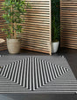 Black and White 7' 10 x 7' 10 Outdoor Modern Square Area Rug Weather Resistant for Patio, Deck, Terrace, Balcony, Porch 100% Polypropylene Modern Outside Carpet for Sale at Rug Engine