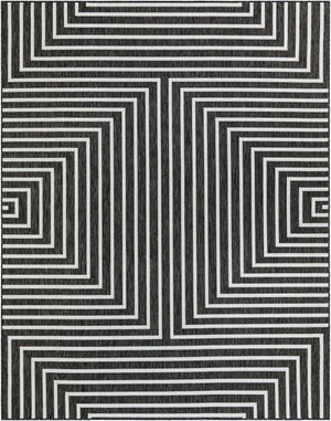 Black and White 7' 10 x 10' Outdoor Modern Rectangle Area Rug Weather Resistant for Patio, Deck, Terrace, Balcony, Porch 100% Polypropylene Modern Outside Carpet for Sale at Rug Engine