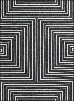 Black and White 9' x 12' Outdoor Modern Rectangle Area Rug Weather Resistant for Patio, Deck, Terrace, Balcony, Porch 100% Polypropylene Modern Outside Carpet for Sale at Rug Engine