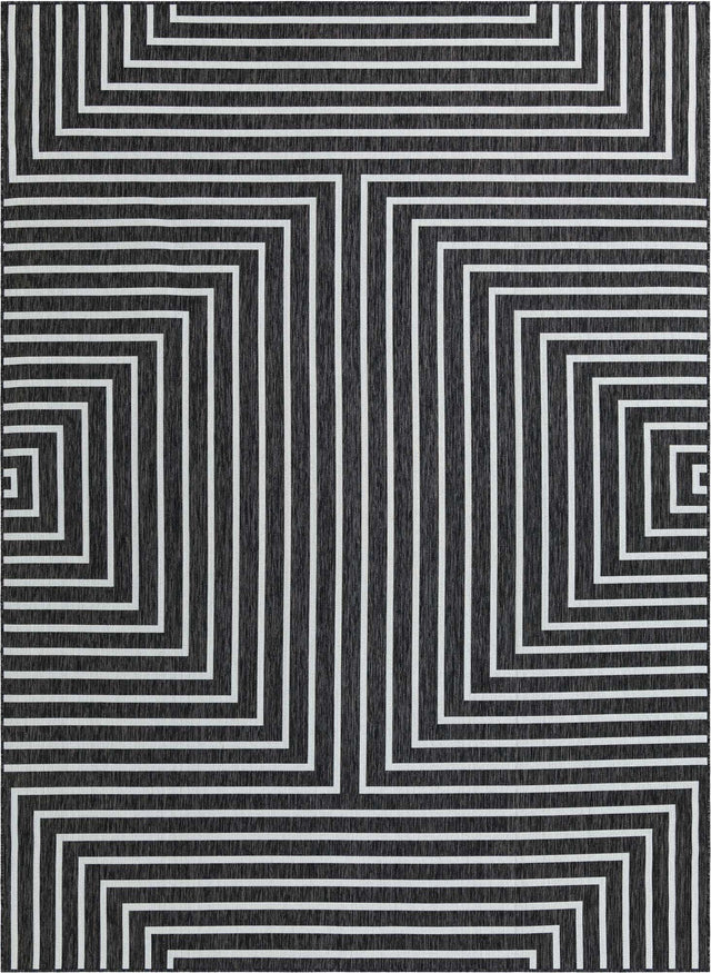 Black and White 9' x 12' Outdoor Modern Rectangle Area Rug Weather Resistant for Patio, Deck, Terrace, Balcony, Porch 100% Polypropylene Modern Outside Carpet for Sale at Rug Engine