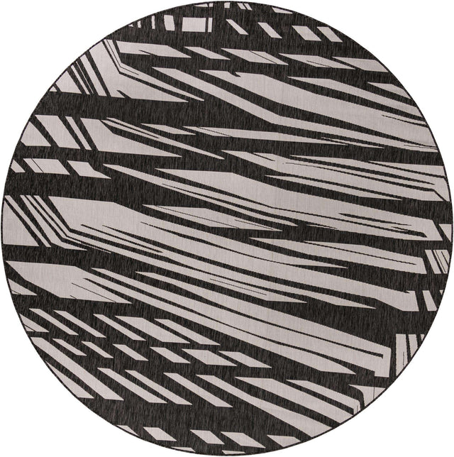 Black and White 10' x 10' Outdoor Modern Round Area Rug Weather Resistant for Patio, Deck, Terrace, Balcony, Porch 100% Polypropylene Modern Outside Carpet for Sale at Rug Engine