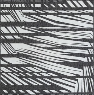 Black and White 10' x 10' Outdoor Modern Square Area Rug Weather Resistant for Patio, Deck, Terrace, Balcony, Porch 100% Polypropylene Modern Outside Carpet for Sale at Rug Engine