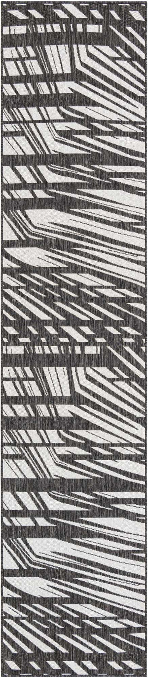Black and White 2' 7 x 12' Outdoor Modern Runner Area Rug Weather Resistant for Patio, Deck, Terrace, Balcony, Porch 100% Polypropylene Modern Outside Carpet for Sale at Rug Engine