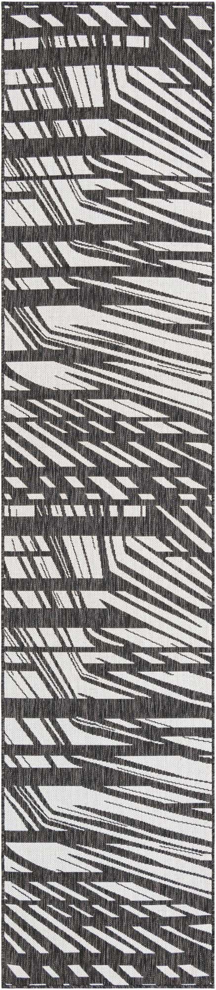 Black and White 2' 7 x 12' Outdoor Modern Runner Area Rug Weather Resistant for Patio, Deck, Terrace, Balcony, Porch 100% Polypropylene Modern Outside Carpet for Sale at Rug Engine
