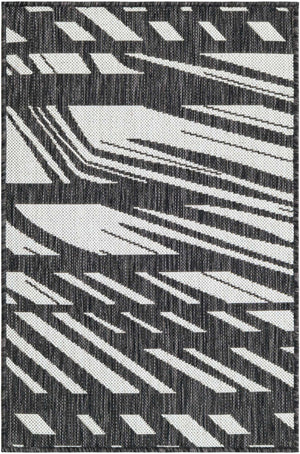 Black and White 2' x 3' 1 Outdoor Modern Rectangle Area Rug Weather Resistant for Patio, Deck, Terrace, Balcony, Porch 100% Polypropylene Modern Outside Carpet for Sale at Rug Engine