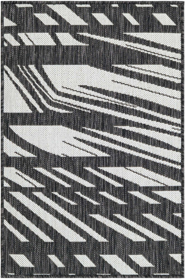 Black and White 2' x 3' 1 Outdoor Modern Rectangle Area Rug Weather Resistant for Patio, Deck, Terrace, Balcony, Porch 100% Polypropylene Modern Outside Carpet for Sale at Rug Engine