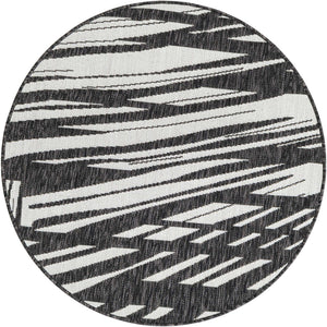 Black and White 3' 1 x 3' 1 Outdoor Modern Round Area Rug Weather Resistant for Patio, Deck, Terrace, Balcony, Porch 100% Polypropylene Modern Outside Carpet for Sale at Rug Engine
