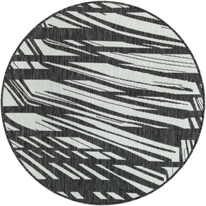 Black and White 4' 1 x 4' 1 Outdoor Modern Round Area Rug Weather Resistant for Patio, Deck, Terrace, Balcony, Porch 100% Polypropylene Modern Outside Carpet for Sale at Rug Engine
