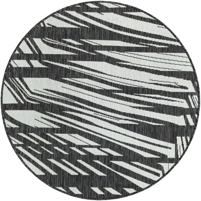 Black and White 4' 1 x 4' 1 Outdoor Modern Round Area Rug Weather Resistant for Patio, Deck, Terrace, Balcony, Porch 100% Polypropylene Modern Outside Carpet for Sale at Rug Engine