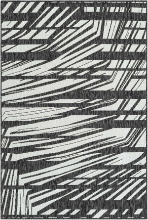 Black and White 4' 1 x 6' 1 Outdoor Modern Rectangle Area Rug Weather Resistant for Patio, Deck, Terrace, Balcony, Porch 100% Polypropylene Modern Outside Carpet for Sale at Rug Engine