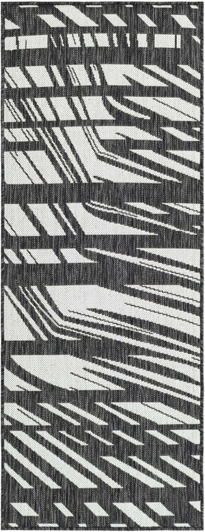 Black and White 2' x 5' 3 Outdoor Modern Runner Area Rug Weather Resistant for Patio, Deck, Terrace, Balcony, Porch 100% Polypropylene Modern Outside Carpet for Sale at Rug Engine
