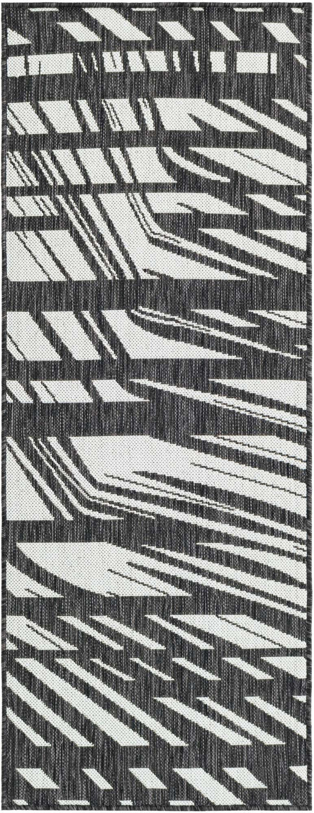 Black and White 2' x 5' 3 Outdoor Modern Runner Area Rug Weather Resistant for Patio, Deck, Terrace, Balcony, Porch 100% Polypropylene Modern Outside Carpet for Sale at Rug Engine