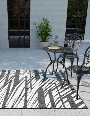 Black and White 7' 1 x 10' Outdoor Modern Rectangle Area Rug Weather Resistant for Patio, Deck, Terrace, Balcony, Porch 100% Polypropylene Modern Outside Carpet for Sale at Rug Engine