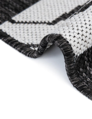 Black and White 3' 1 x 3' 1 Outdoor Modern Round Area Rug Weather Resistant for Patio, Deck, Terrace, Balcony, Porch 100% Polypropylene Modern Outside Carpet for Sale at Rug Engine