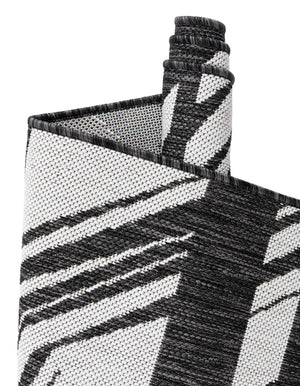 Black and White 4' 1 x 4' 1 Outdoor Modern Round Area Rug Weather Resistant for Patio, Deck, Terrace, Balcony, Porch 100% Polypropylene Modern Outside Carpet for Sale at Rug Engine
