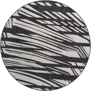 Black and White 6' 1 x 6' 1 Outdoor Modern Round Area Rug Weather Resistant for Patio, Deck, Terrace, Balcony, Porch 100% Polypropylene Modern Outside Carpet for Sale at Rug Engine