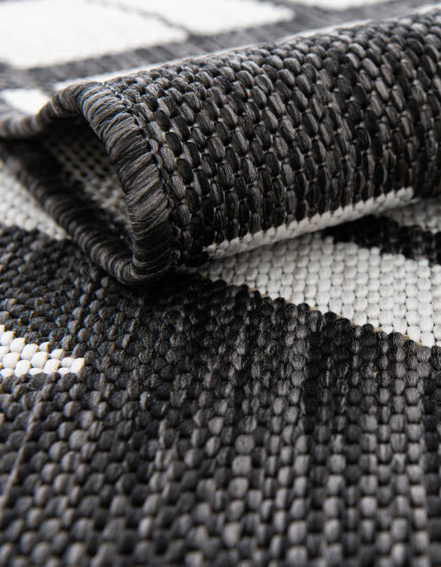 Black and White 2' x 8' Outdoor Modern Runner Area Rug Weather Resistant for Patio, Deck, Terrace, Balcony, Porch 100% Polypropylene Modern Outside Carpet for Sale at Rug Engine