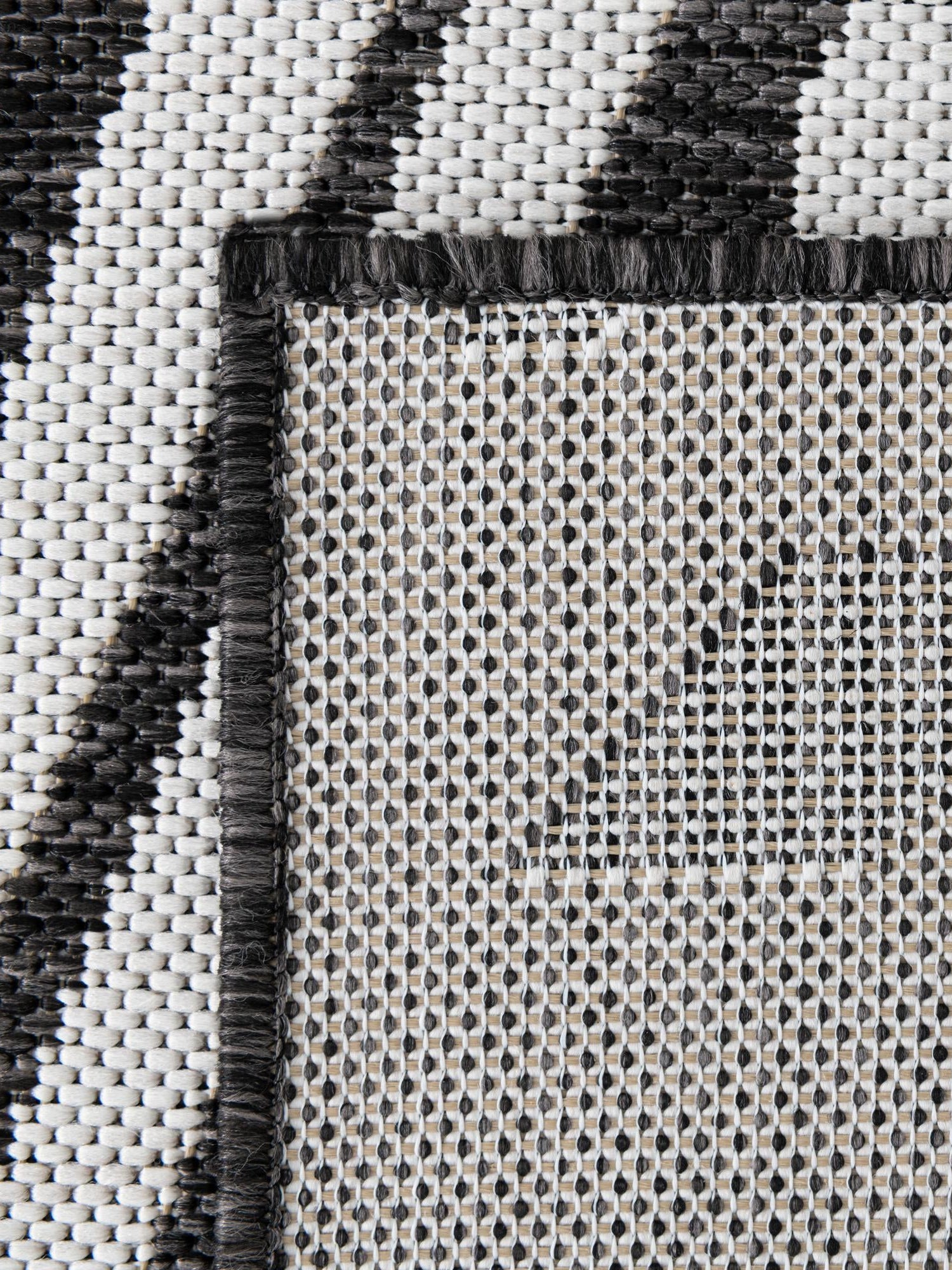 Black and White 2' x 8' Outdoor Modern Runner Area Rug Weather Resistant for Patio, Deck, Terrace, Balcony, Porch 100% Polypropylene Modern Outside Carpet for Sale at Rug Engine