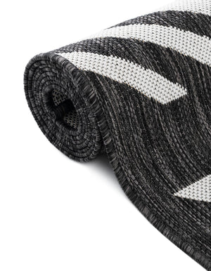 Black and White 2' x 6' 1 Outdoor Modern Runner Area Rug Weather Resistant for Patio, Deck, Terrace, Balcony, Porch 100% Polypropylene Modern Outside Carpet for Sale at Rug Engine
